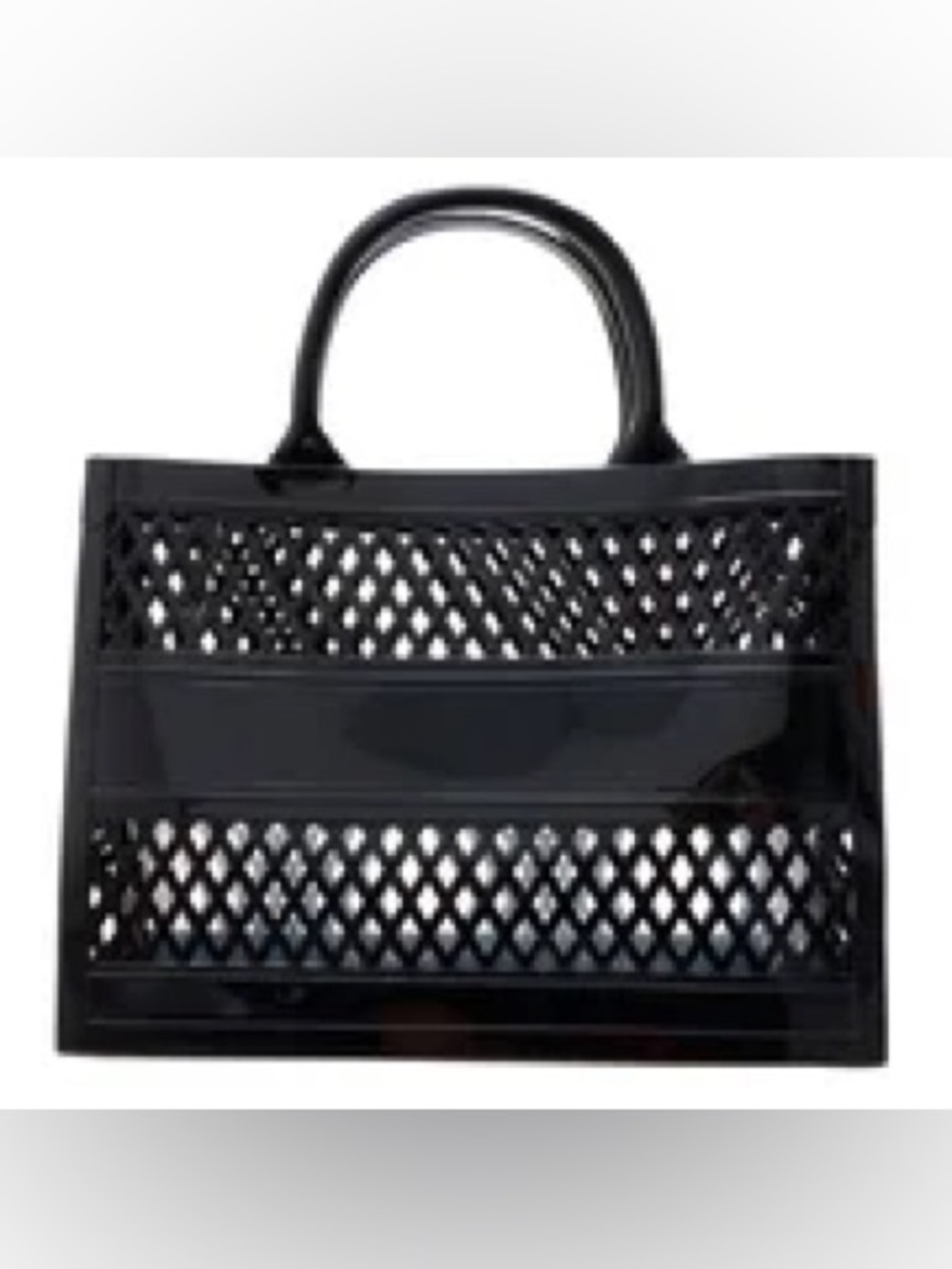 Black Structured Tote Bag - Jelly Purse w/ Lattice Cut-Outs / Good Condition